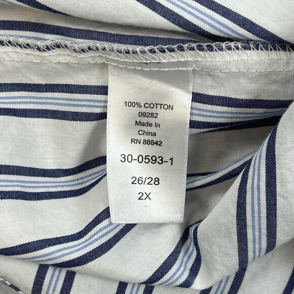 Woman Within Button Up Top Sz 26/28 2XL100% Cotton French Blue Striped‎ Career - Picture 9 of 9